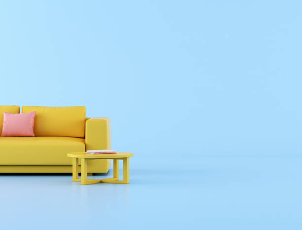 istock Mock up of yellow sofa on blue background,minimal concept, 3D rendering. 1173498415