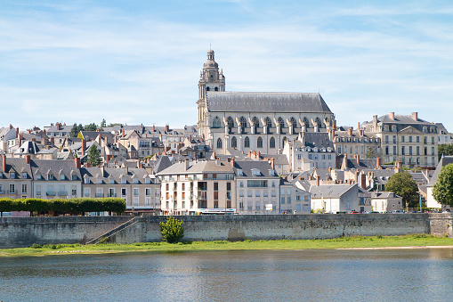 Blois and its cathedral from the Loire, Loire Valley, France