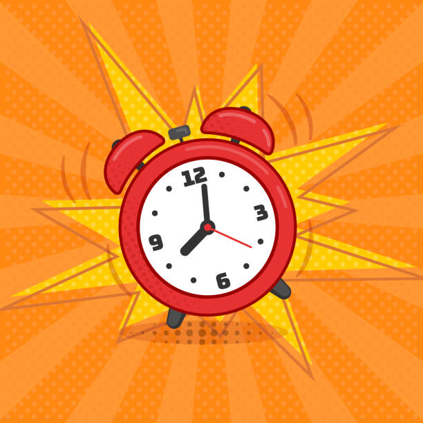 レトロなポップアートスタイルの赤い目覚まし時計。 - clock vector checking the time red点のイラスト素材／クリップアート素材／マンガ素材／アイコン素材