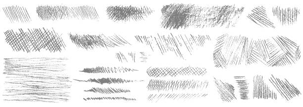 illustrations, cliparts, dessins animés et icônes de ensemble de coups de crayon dessinés à la main. ensemble de diverses formes d'isolement sur le fond blanc. illustration de vecteur. - dessin au crayon