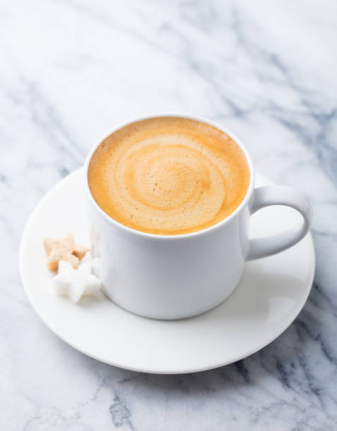 istock Coffee, espresso in white cup of marble table background. 1173504113