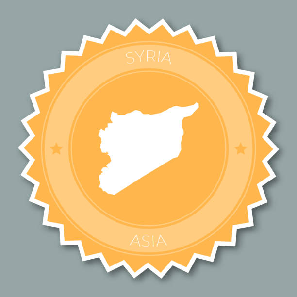 syrische arabische republik abzeichen flaches design. - syria flat world map globe stock-grafiken, -clipart, -cartoons und -symbole