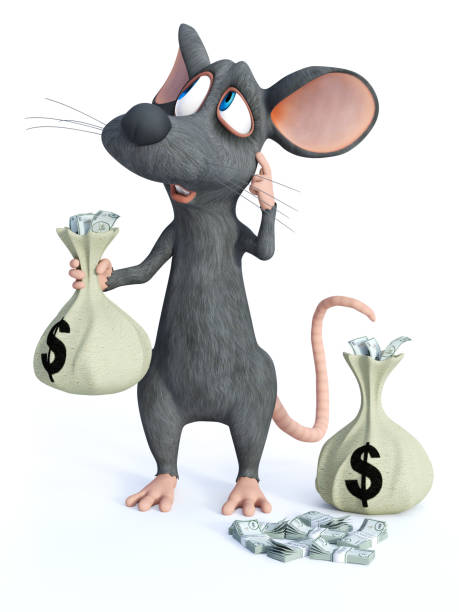 istock 3D rendering of a cartoon mouse with money. 1173507571