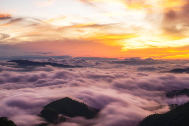 istock Beautiful sunshine at misty morning mountains 1173507906