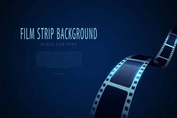 Vector illustration of Modern 3d realistic film strip isolated on blue background. Vector cinema festival. Film reel stripe cinema. Movie and film template can be used of backdrop, brochure, leaflet, poster, banner or flyer