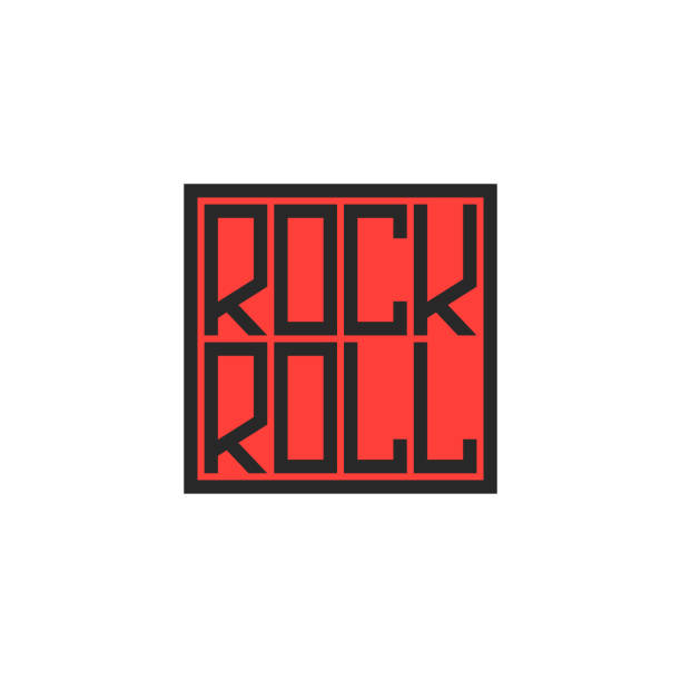 Lettering Rock and roll musical logo of square shape, black font on a red background, emblem for t-shirt print Lettering Rock and roll musical logo of square shape, black font on a red background, emblem for t-shirt print hardcore music style stock illustrations