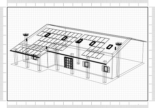 House with solar panels Blueprint