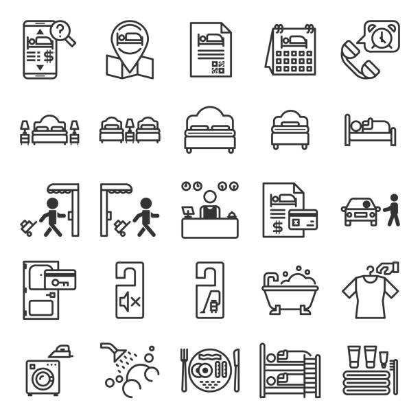 illustrations, cliparts, dessins animés et icônes de ensemble d'icônes de système d'information d'hôtel - calendrier de lavent