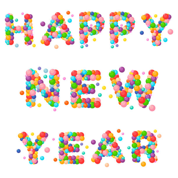 istock Vector cartoon text for kids of the colored balls. Happy new year. 1173520246