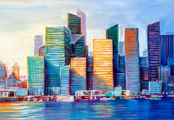 istock Abstract painting of urban skyscrapers. 1173520498
