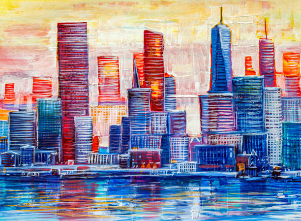 istock Abstract painting of urban skyscrapers. 1173521347