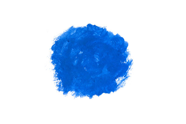 白い背景に隔離された青い水彩丸いブラシ - brush stroke blue abstract frame ストックフォトと画像