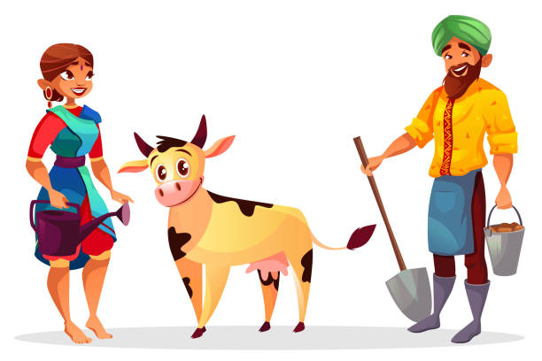 Indian Farmers And Cattle Cow Vector Illustration Stock Illustration -  Download Image Now - Gardening, Culture of India, Farmer - iStock