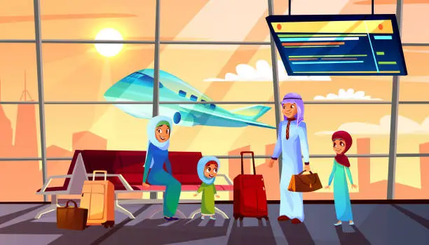 Vector illustration of Saudi Arabian people in airport vector illustration