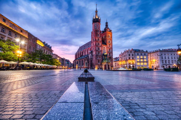 istock St. Mary's Basilica on the Krakow Main Square at Dusk, Krakow 1173527393
