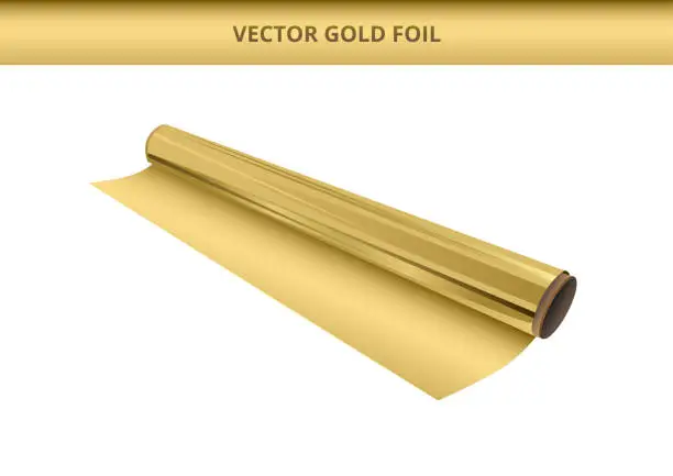 Vector illustration of Vector illustration of open gold shiny foil. Kitchen packaging element, decorative foil, hot stamping foil or other. Icon is isolated on a white background.