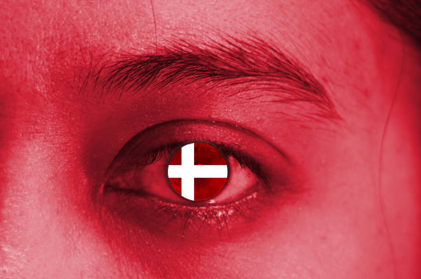 istock Abstack red human face and the eye with national flag of Denmark. 1173530080