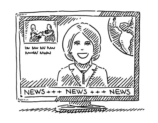 Vector illustration of News Anchor Television On Air Drawing