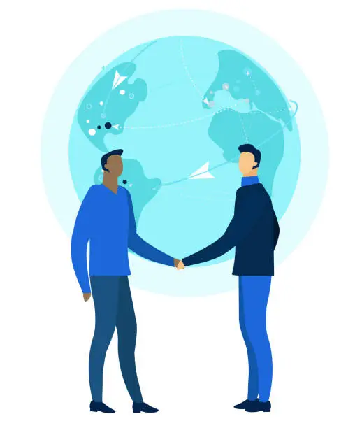 Vector illustration of Worldwide Multiracial Partnership, Global Business