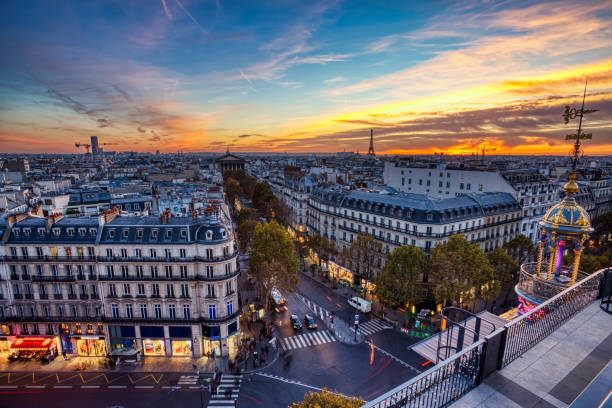 istock Aerial view of Illuminated Paris at Dusk with Eiffel Tower 1173531741