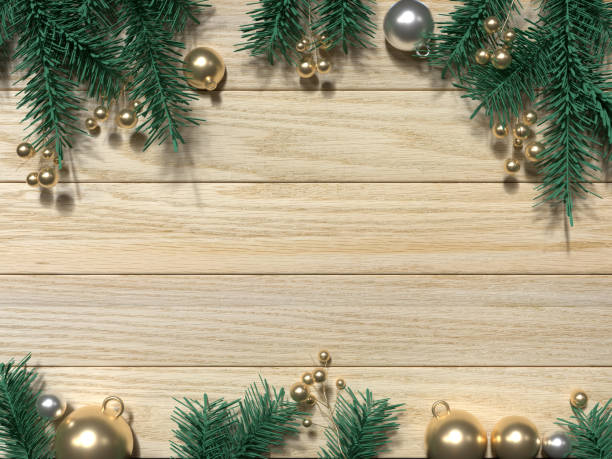 istock wood flat scene green leaf gold silver object 3d render christmas concept 1173533640