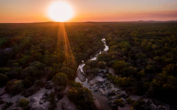 Sunset at the Archer River crossing stock photo