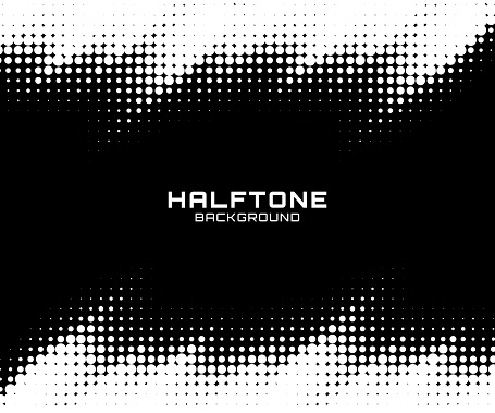 Halftone dots gradient pattern texture horizontal background. Frame using halftone circle zigzag grunge pattern for design of posters, flyers, brochures, covers. Vector zigzag spotted illustration.