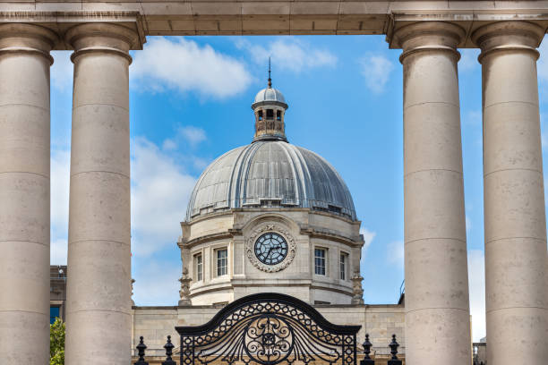 he clock and the dome of the Government Buildings - Tithe an Rialtais in Dublin, Ireland. stock photo
