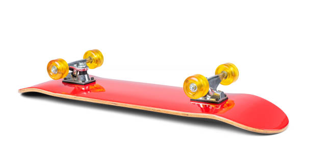 istock Red skateboard lies upside down wheels, isolated on white background. File contains a path to isolation 1173550474