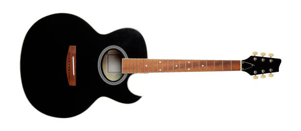 istock Musical instrument - Front view black cutaway acoustic guitar without strings. Isolated 1173554059