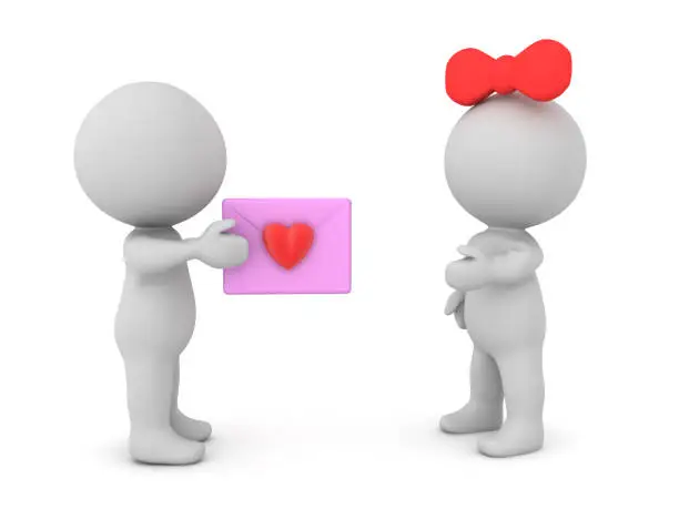 Photo of 3D Character giving love letter to his girlfriend