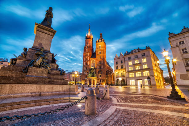 istock St. Mary's Basilica on the Krakow Main Square at Dusk, Krakow 1173556347