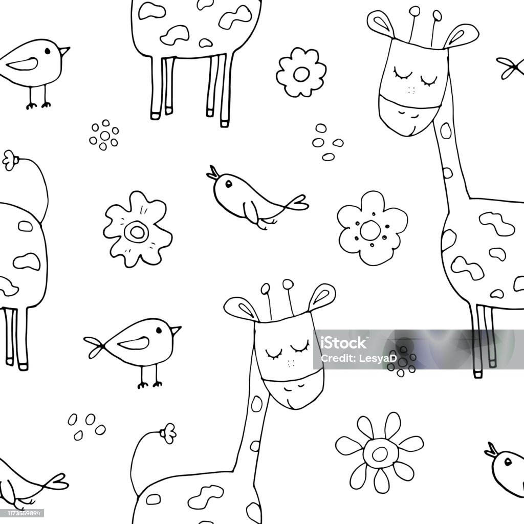 Vetores de Teste Padrão Sem Emenda Do Giraffe Bonito Desenhos Animados