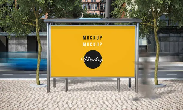 billboard bus stop mockup 3d rendering