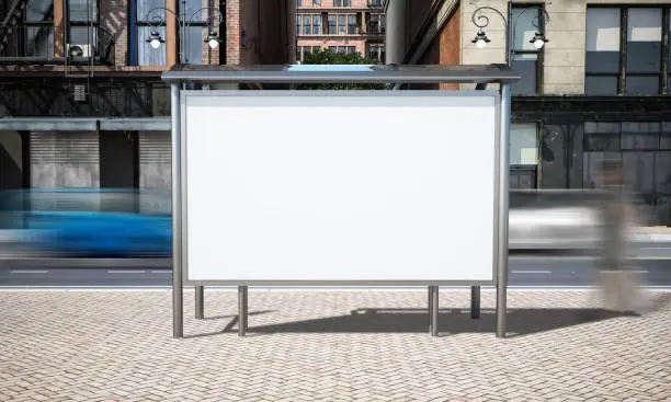 street advertising bus stop mockup at city 3d rendering