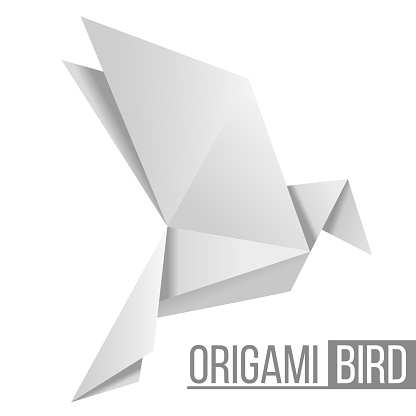 Origami paper bird. Flying figure of pigeon isolated on white background. Polygonal shape. Japanese Art of paper folding. Vector illustration.