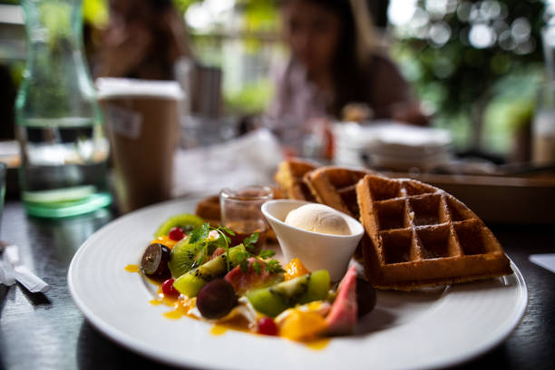 Beautifully decorated ice cream waffle