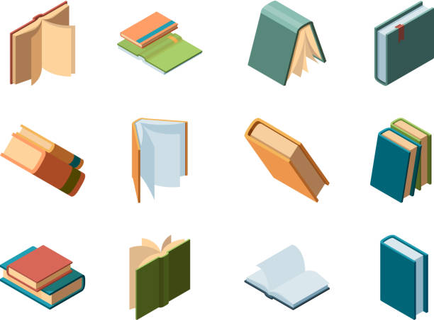 istock Books isometric. Library symbols school items opened and closed diary magazines and books vector collection 1173569221
