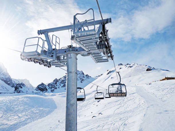 istock Ski lift around mountain peaks 1173571756