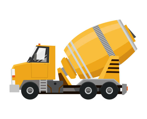 istock Concrete mixer. Yellow truck with special equipment. Isolated on white background. Construction machinery. Flat style 1173575375