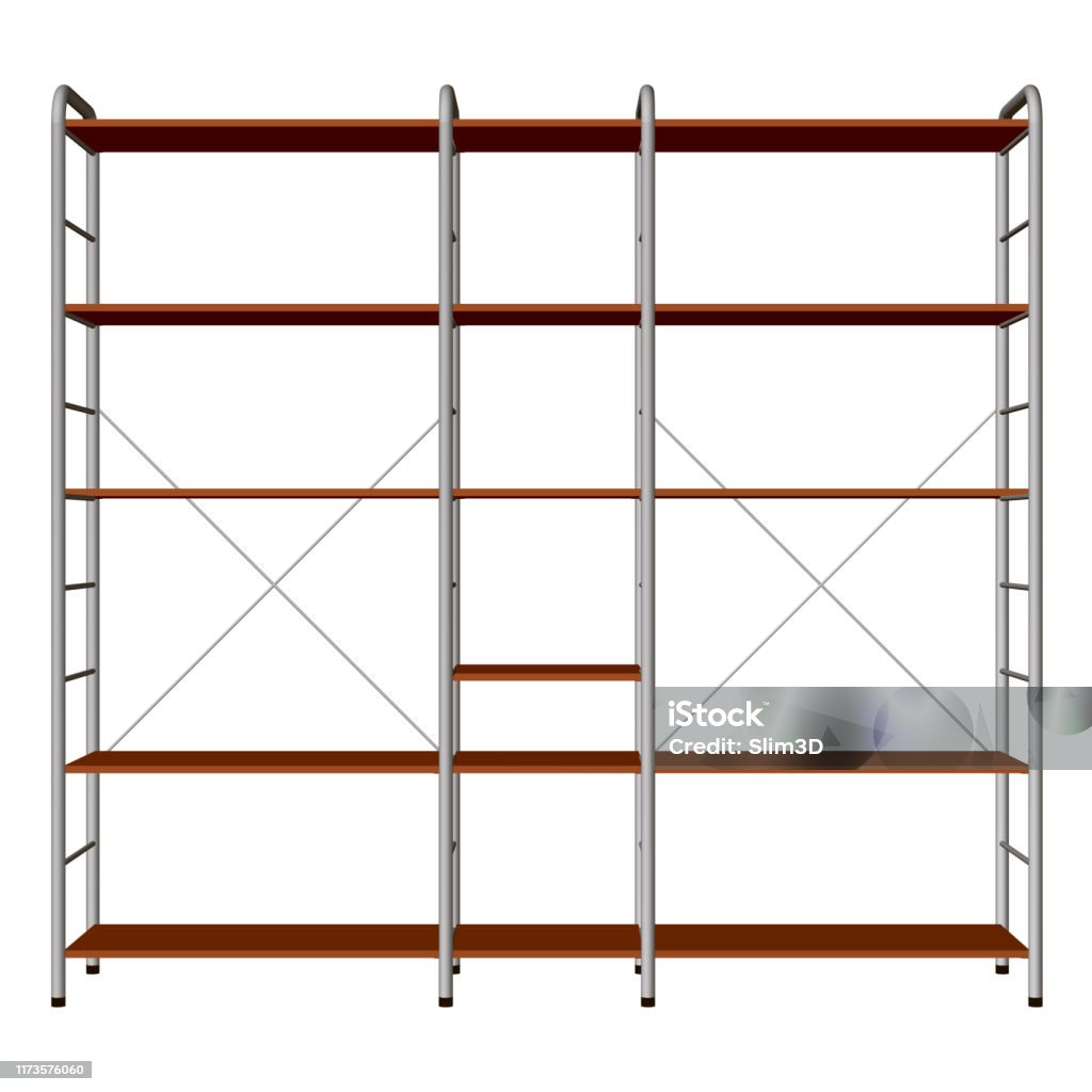 Front View Empty Rack Design Shopping Rack With Empty Shelves Front View 3d Vector Illustration ...