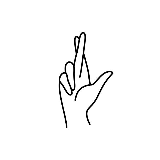 illustrazioni stock, clip art, cartoni animati e icone di tendenza di le dita incrociano il gesto della mano della donna. icona linea vettoriale sii segno felice. in uno stile minimalista alla moda - luck clipping path human finger outline