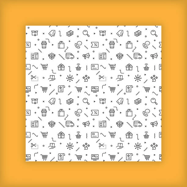 Seamless background pattern with simplified icons about the E-Commerce topic Seamless background pattern with simplified icons about the E-Commerce topic shopping patterns stock illustrations