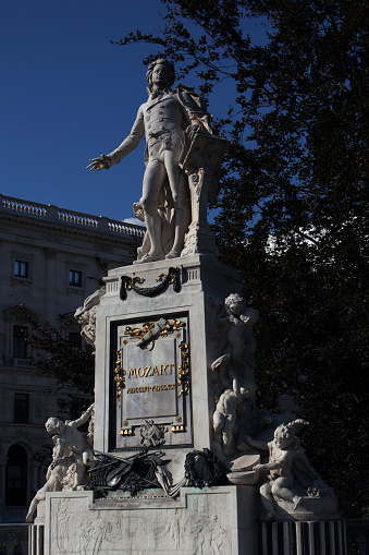 Wolfgang Amadeus Mozart Statue in Burggarten park in Vienna Austria