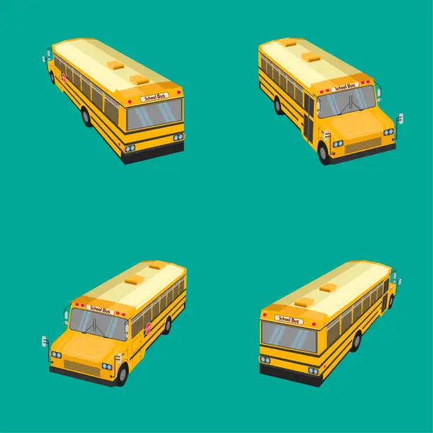 Vector illustration of 3d top view the school bus. flat design style. learning time with friends. vector illustration eps10