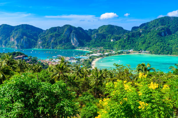 istock Koh Phi Phi Don, Viewpoint - Paradise bay with white beaches. View from the top of the tropical island over Tonsai Village, Ao Tonsai, Ao Dalum. Krabi Province, Thailand. 1173580740