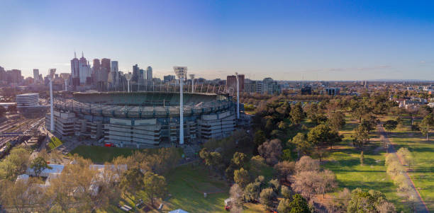 luftaufnahme des melbourne cricket ground - australian culture scenics australia panoramic stock-fotos und bilder