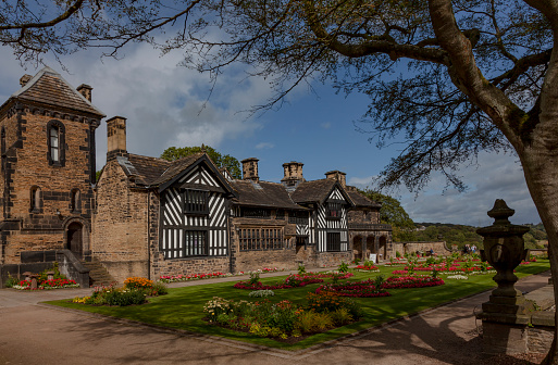 Traditional gothic houses at street of ayrshire river coast of glasgow scotland england UK