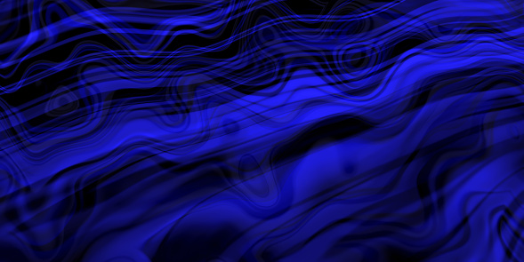 Wavy Dark Blue Black Navy Neon Pattern Sea Night Deep Water Sound Wave Wind Surf Speed Abstract Background Digital Generated Image Fractal Fine Art Design template for presentation, flyer, card, poster, brochure, banner