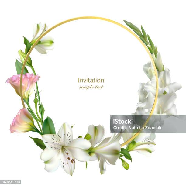 Weiße Blumen Gladiolus Floral Hintergrund Eustoma Lilien Grüne Blätter Stock Vektor Art und mehr Bilder von Blume